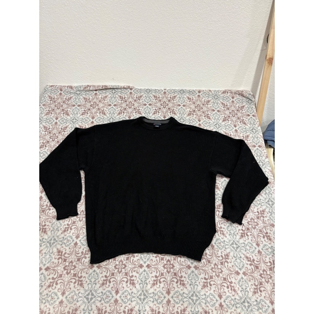 Knightsbridge Mens XL Black Waffle Knit Crewneck Sweater Cotton Blend Pullover